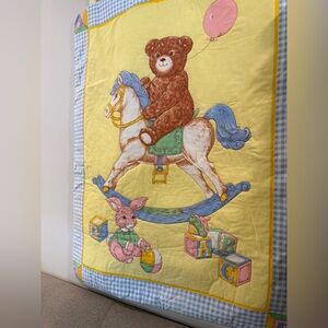 Vintage 1980s Handmade Nursery Quilt Wall Hanging – Storybook Baby Decor